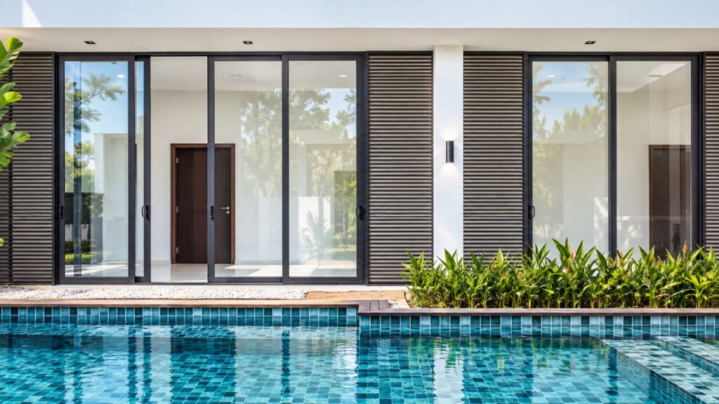 Aluminium sliding door installed at a bungalow in Johor Bahru by CT Aluminium