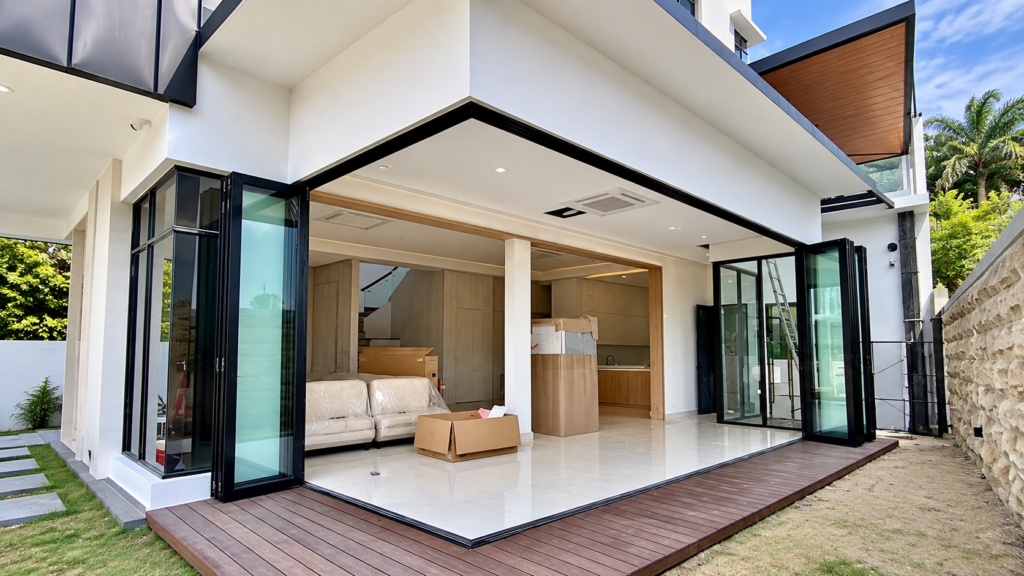 Aluminium folding door installation in Johor Bahru by CT Aluminium